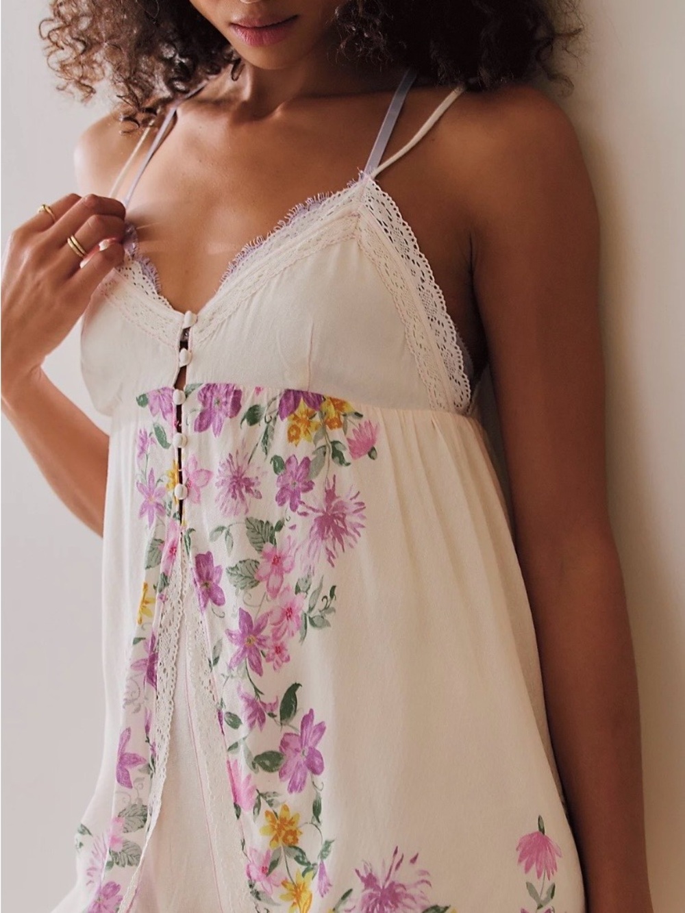 Floral Lace-Trim Ivory Romper